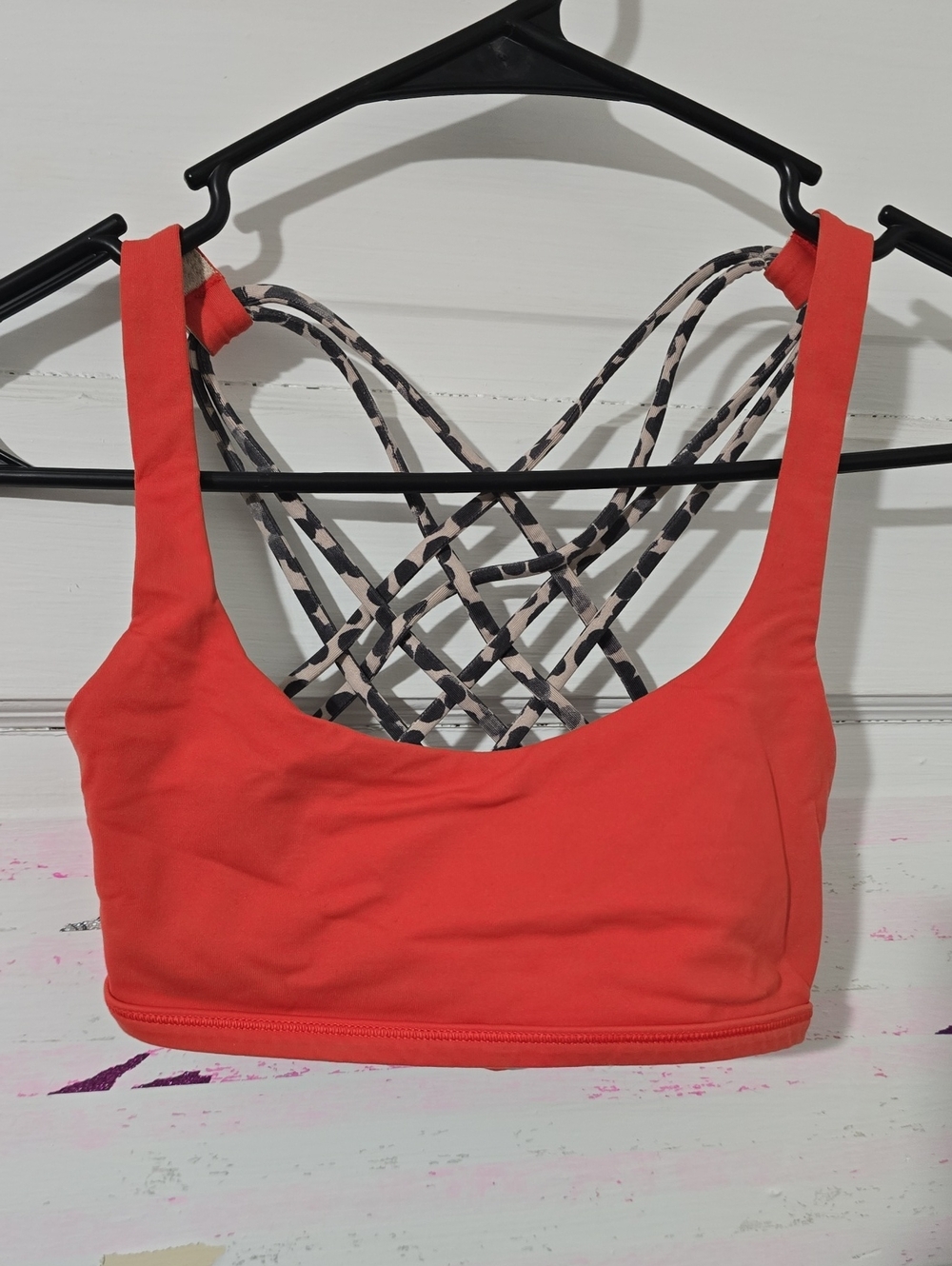 lululemon athletica Coral Sports Bra with Patterned Strappy Back